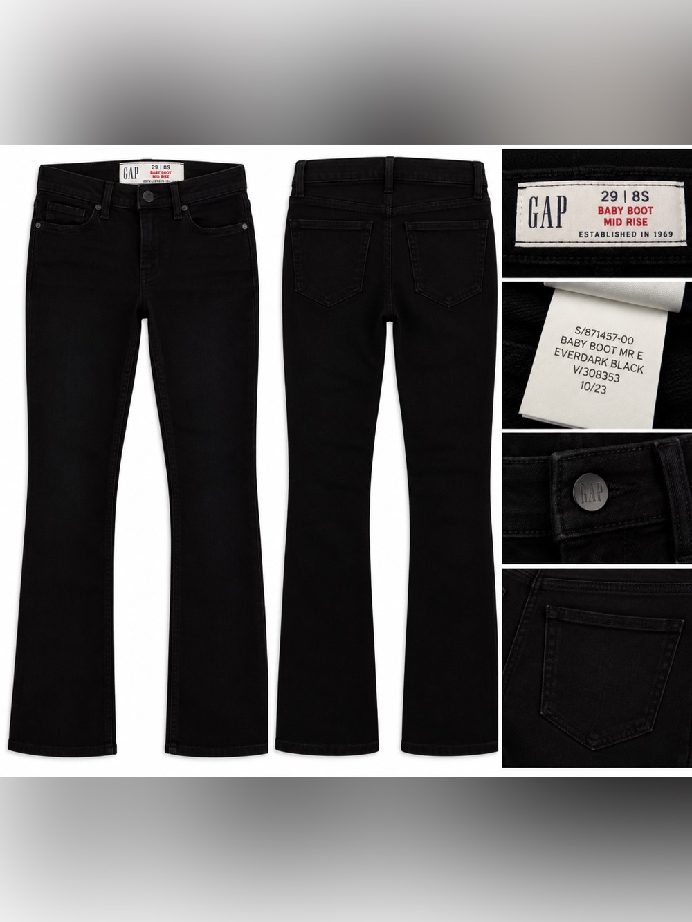 GAP Baby Boot Mid Rise Jeans in Everdark Black Size 29/8 Short
